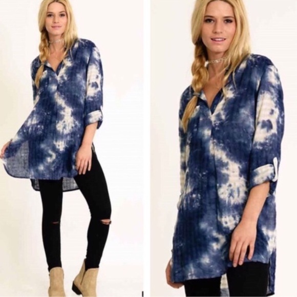 Tie Dye Collared Tunic - Size Medium - Picture 1 of 9